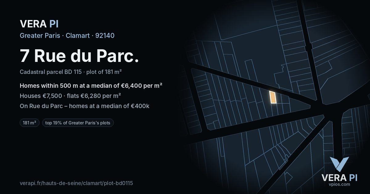7 Rue du Parc, Clamart at night – the plot lit, the parcels around coloured by the prices near them