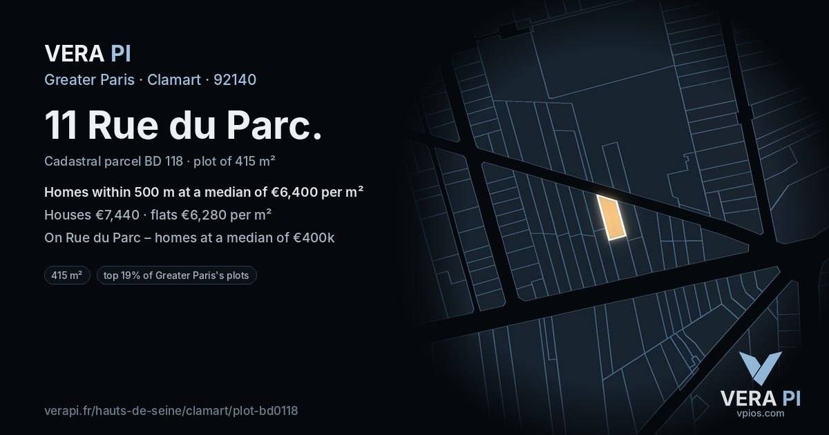 11 Rue du Parc, Clamart at night – the plot lit, the parcels around coloured by the prices near them