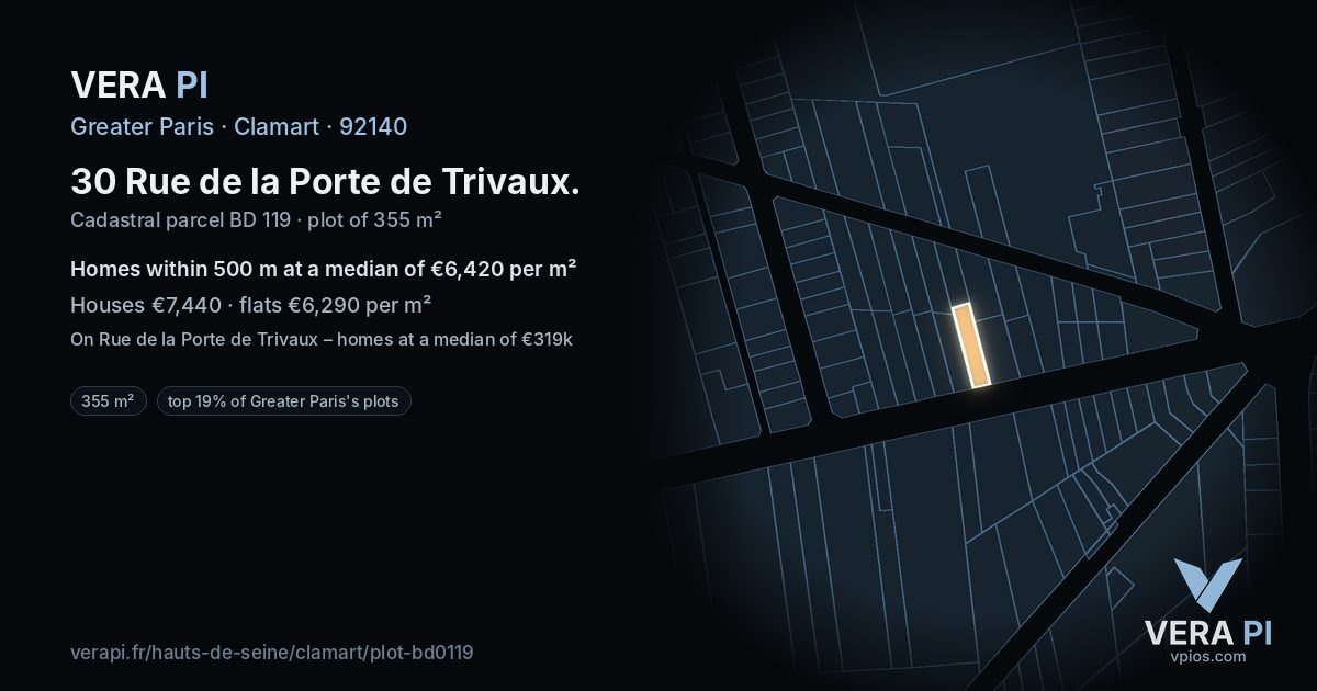 30 Rue de la Porte de Trivaux, Clamart at night – the plot lit, the parcels around coloured by the prices near them