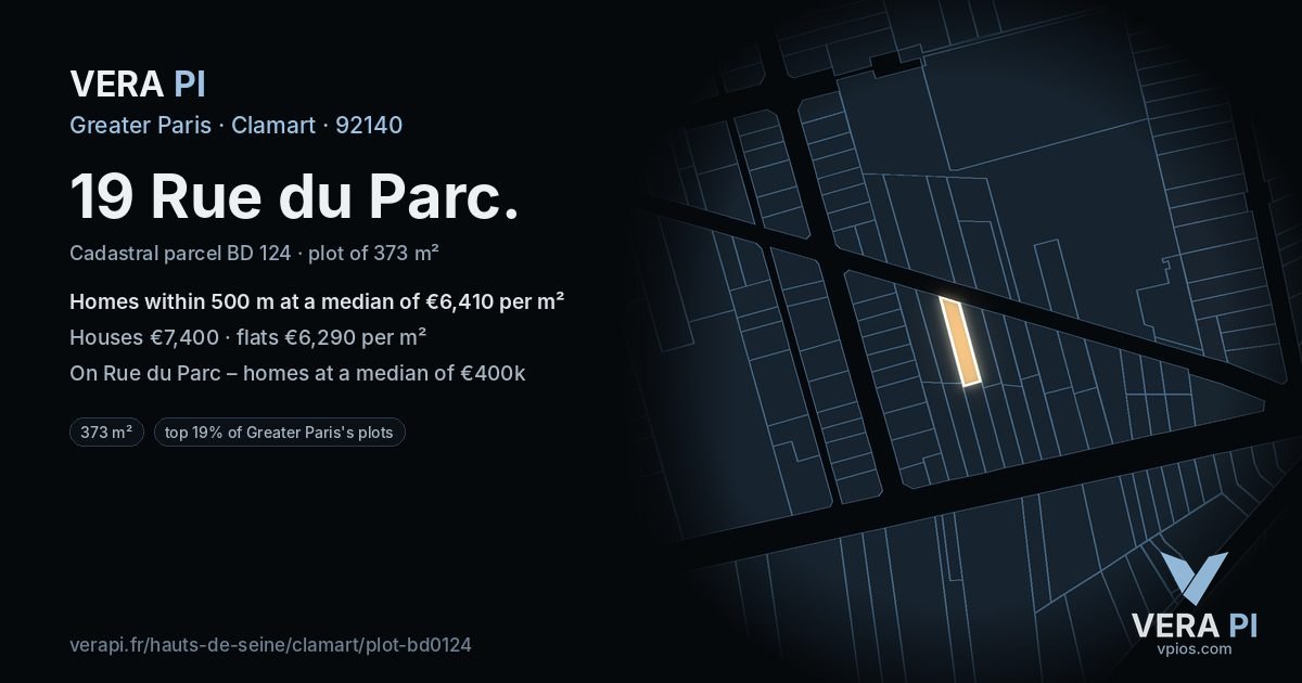 19 Rue du Parc, Clamart at night – the plot lit, the parcels around coloured by the prices near them