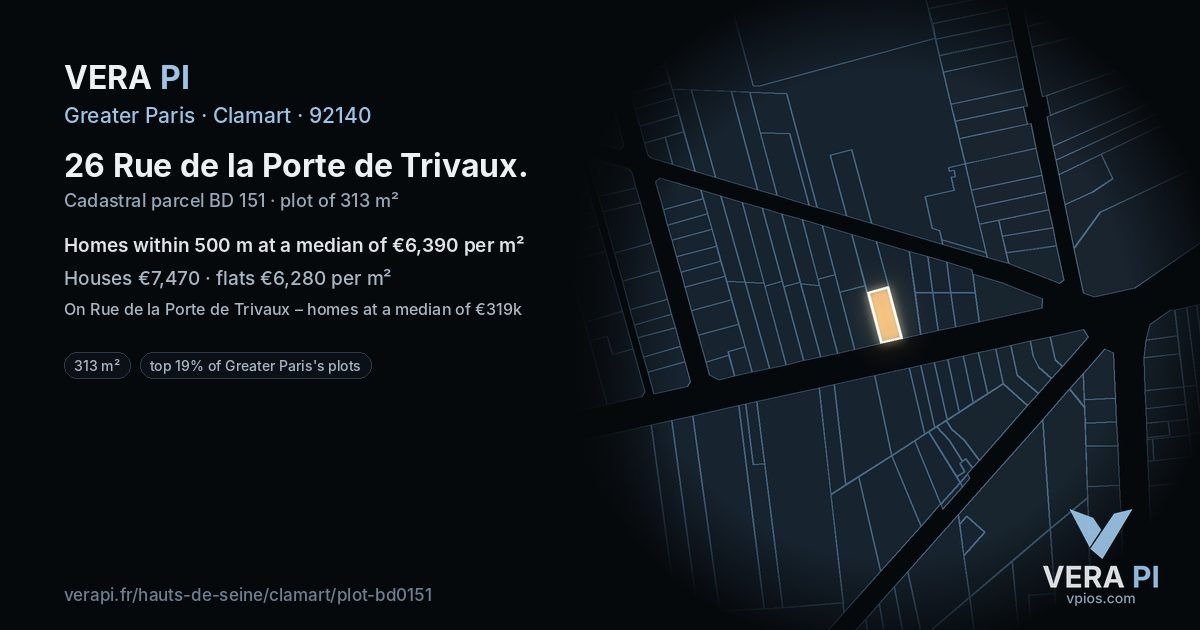 26 Rue de la Porte de Trivaux, Clamart at night – the plot lit, the parcels around coloured by the prices near them