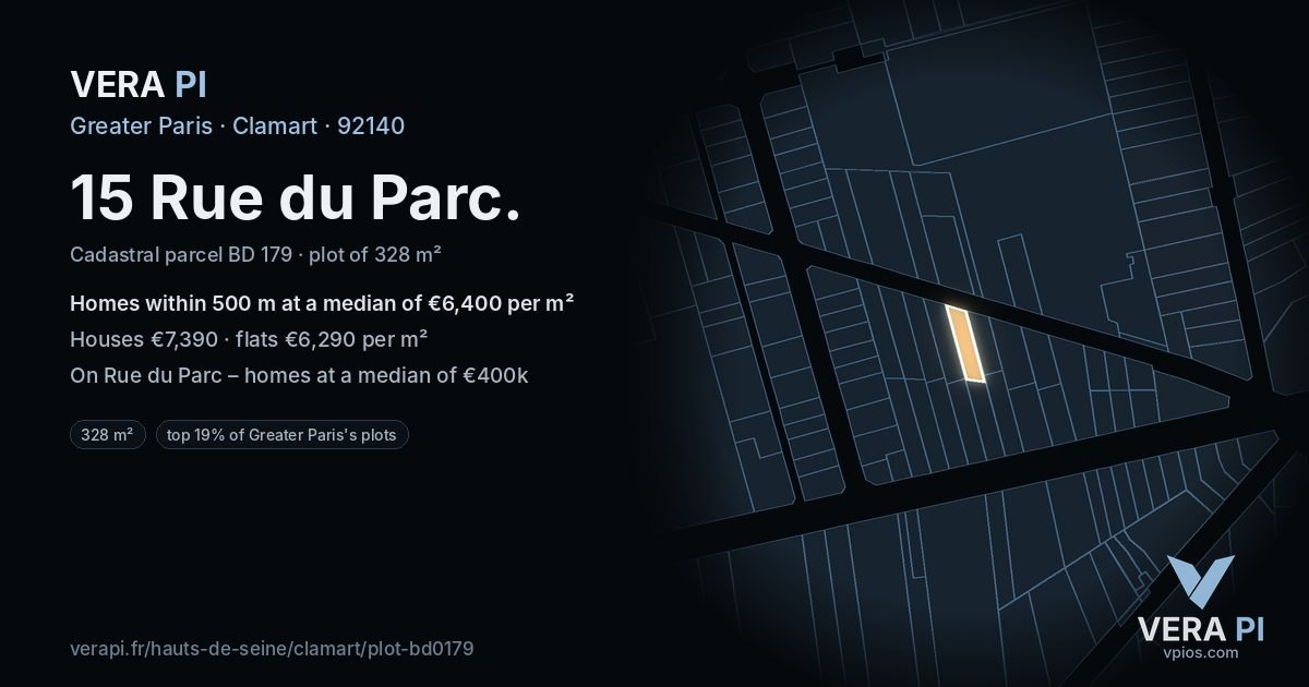 15 Rue du Parc, Clamart at night – the plot lit, the parcels around coloured by the prices near them