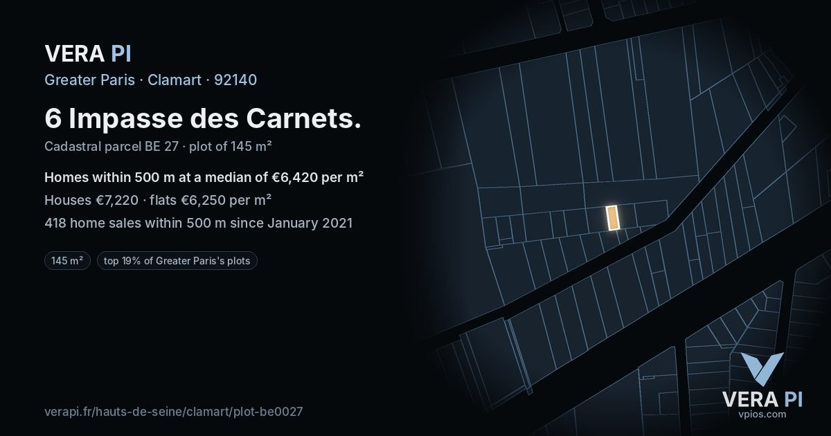 6 Impasse des Carnets, Clamart at night – the plot lit, the parcels around coloured by the prices near them