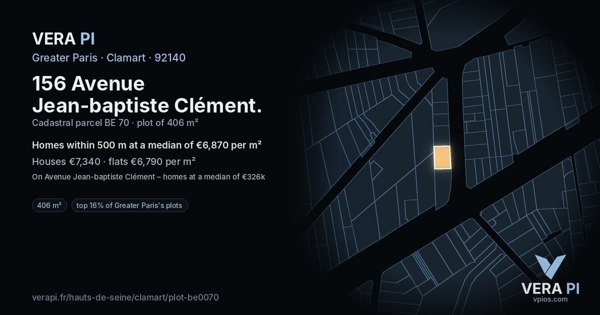 156 Avenue Jean-baptiste Clément, Clamart at night – the plot lit, the parcels around coloured by the prices near them