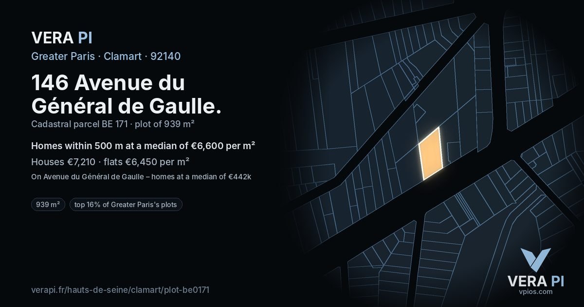 146 Avenue du Général de Gaulle, Clamart at night – the plot lit, the parcels around coloured by the prices near them