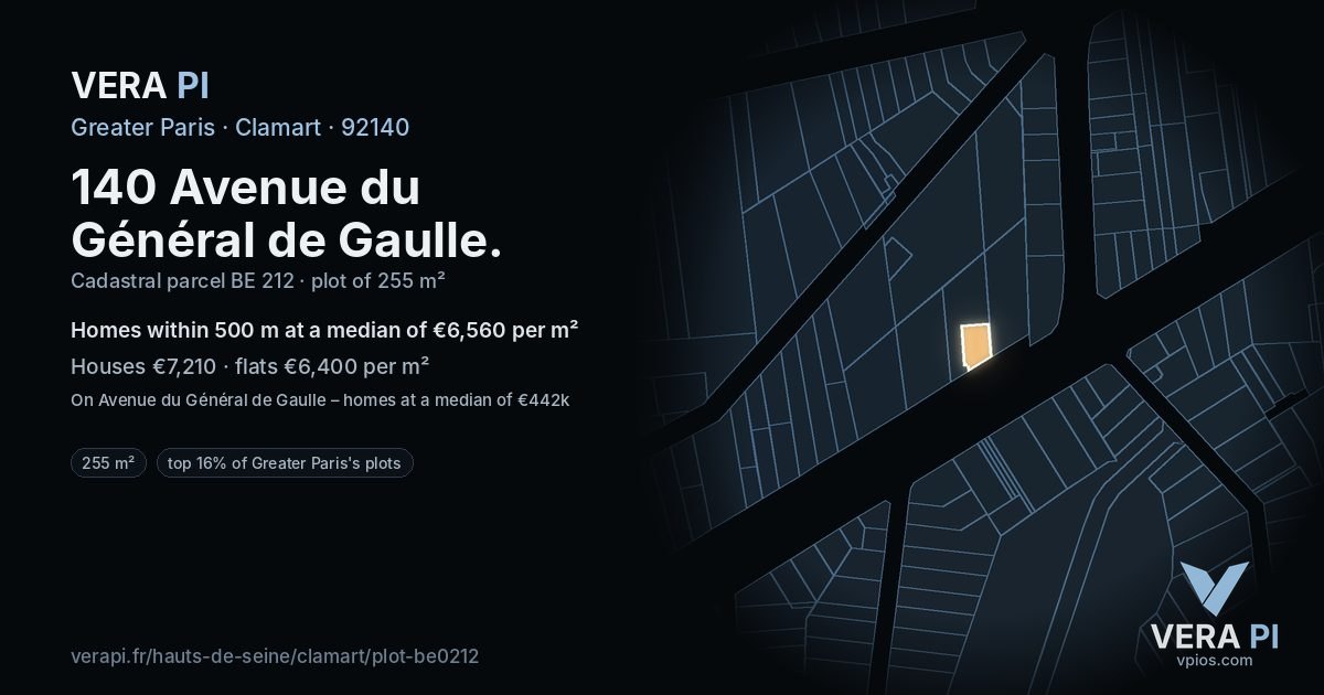 140 Avenue du Général de Gaulle, Clamart at night – the plot lit, the parcels around coloured by the prices near them