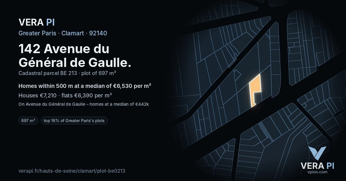142 Avenue du Général de Gaulle, Clamart at night – the plot lit, the parcels around coloured by the prices near them