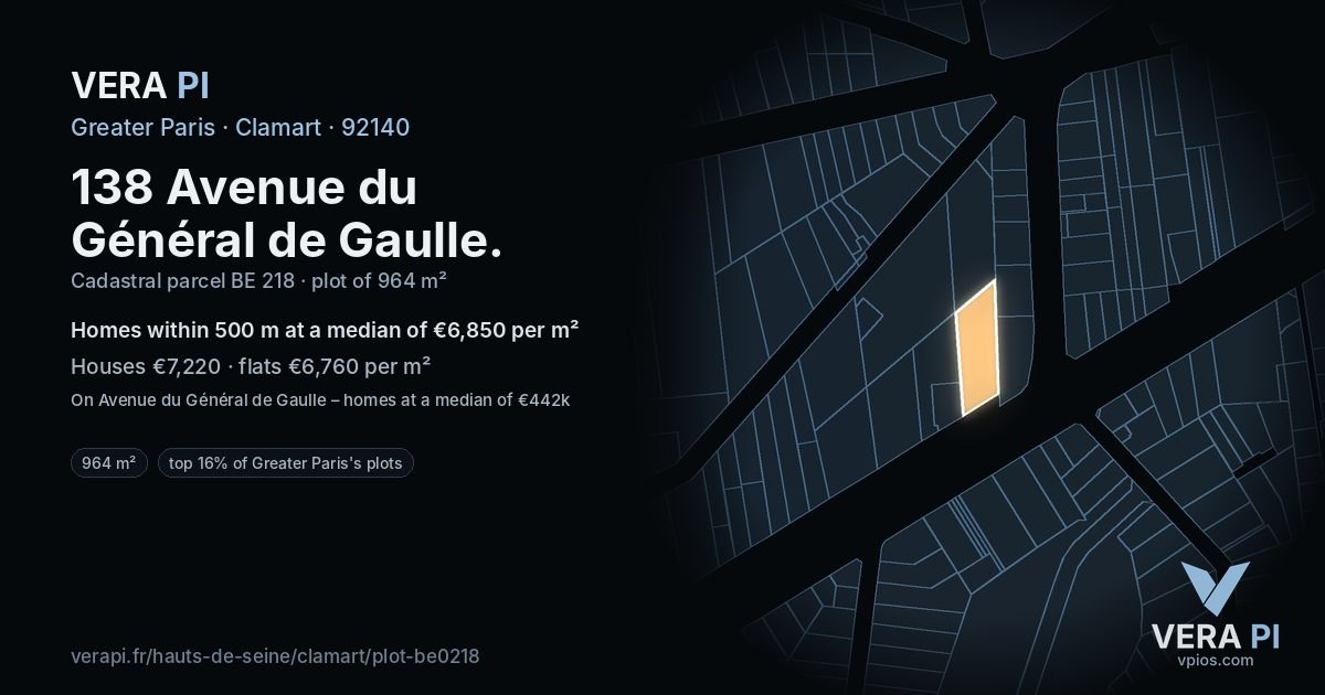 138 Avenue du Général de Gaulle, Clamart at night – the plot lit, the parcels around coloured by the prices near them