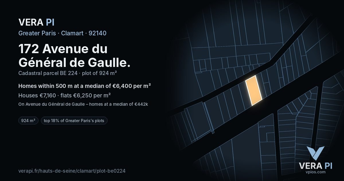 172 Avenue du Général de Gaulle, Clamart at night – the plot lit, the parcels around coloured by the prices near them