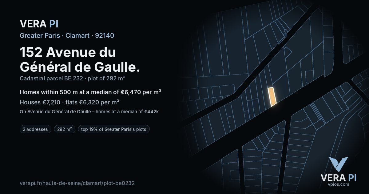 152 Avenue du Général de Gaulle, Clamart at night – the plot lit, the parcels around coloured by the prices near them