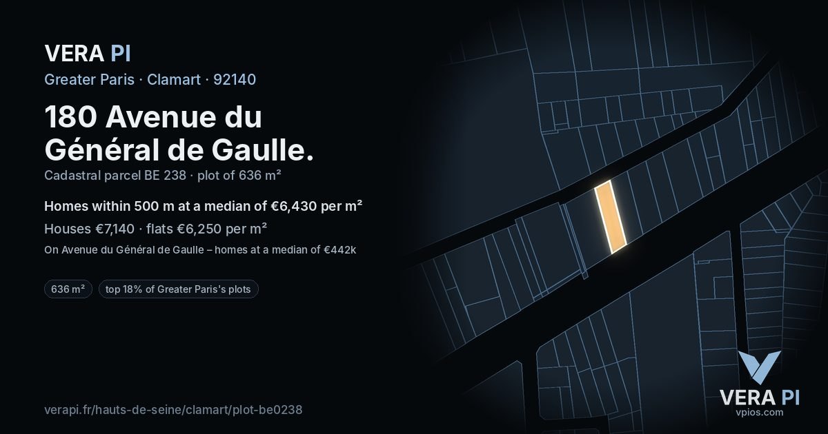 180 Avenue du Général de Gaulle, Clamart at night – the plot lit, the parcels around coloured by the prices near them