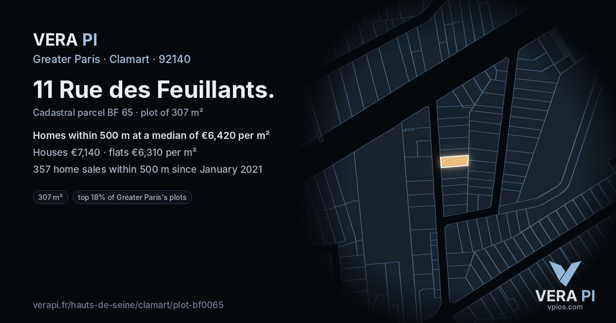 11 Rue des Feuillants, Clamart at night – the plot lit, the parcels around coloured by the prices near them