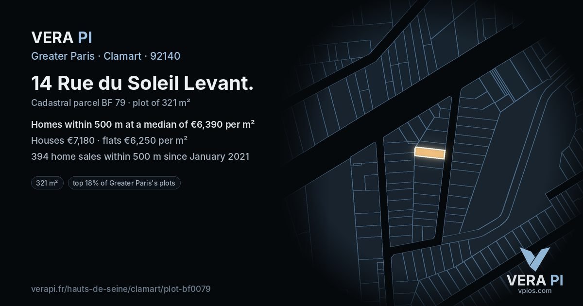 14 Rue du Soleil Levant, Clamart at night – the plot lit, the parcels around coloured by the prices near them