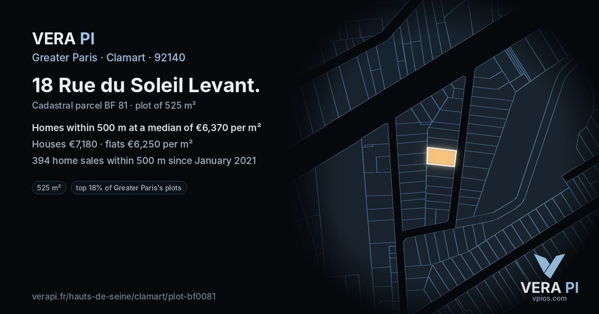 18 Rue du Soleil Levant, Clamart at night – the plot lit, the parcels around coloured by the prices near them