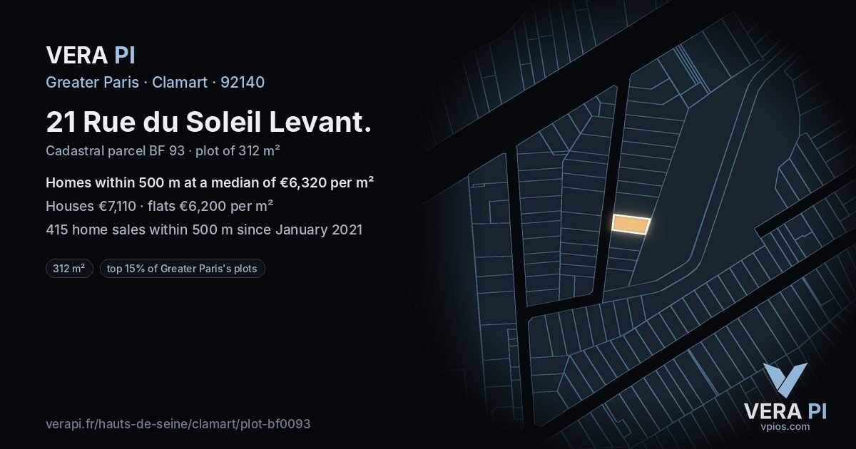 21 Rue du Soleil Levant, Clamart at night – the plot lit, the parcels around coloured by the prices near them