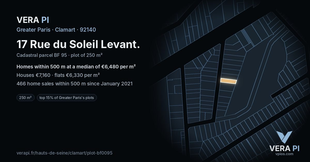 17 Rue du Soleil Levant, Clamart at night – the plot lit, the parcels around coloured by the prices near them