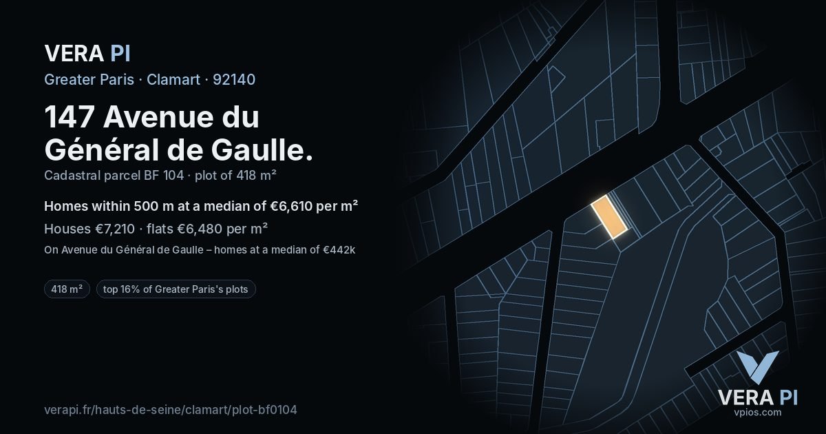 147 Avenue du Général de Gaulle, Clamart at night – the plot lit, the parcels around coloured by the prices near them