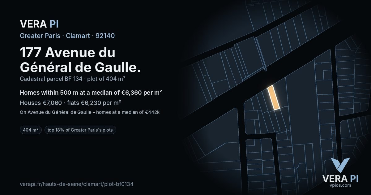 177 Avenue du Général de Gaulle, Clamart at night – the plot lit, the parcels around coloured by the prices near them