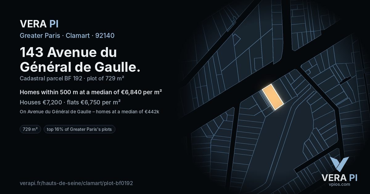 143 Avenue du Général de Gaulle, Clamart at night – the plot lit, the parcels around coloured by the prices near them