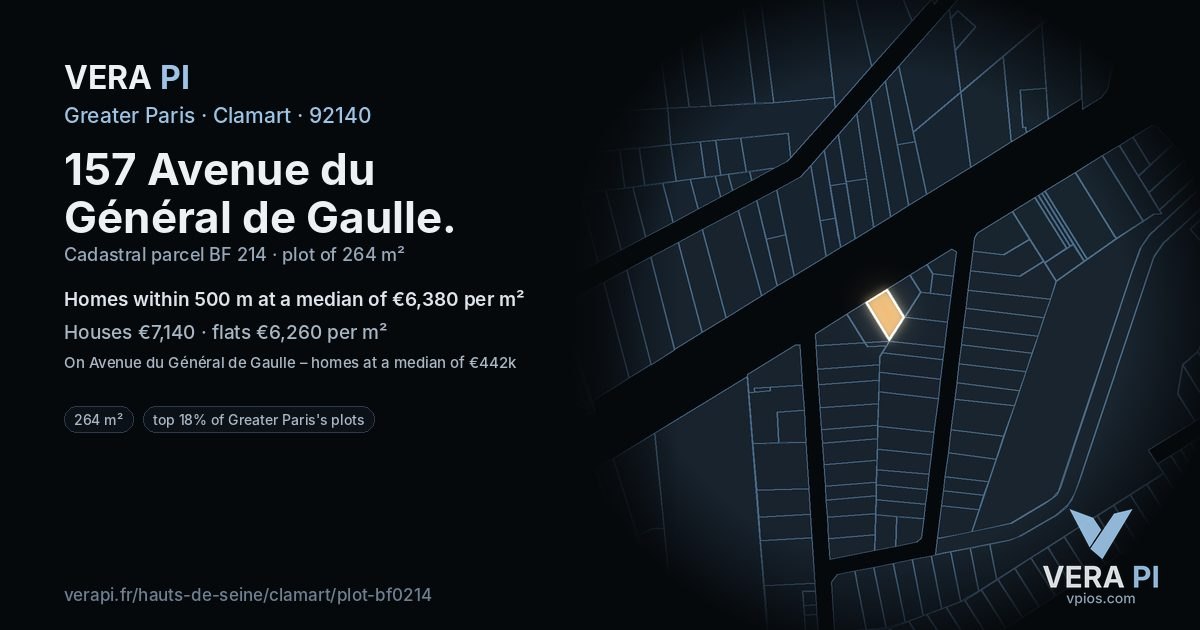 157 Avenue du Général de Gaulle, Clamart at night – the plot lit, the parcels around coloured by the prices near them