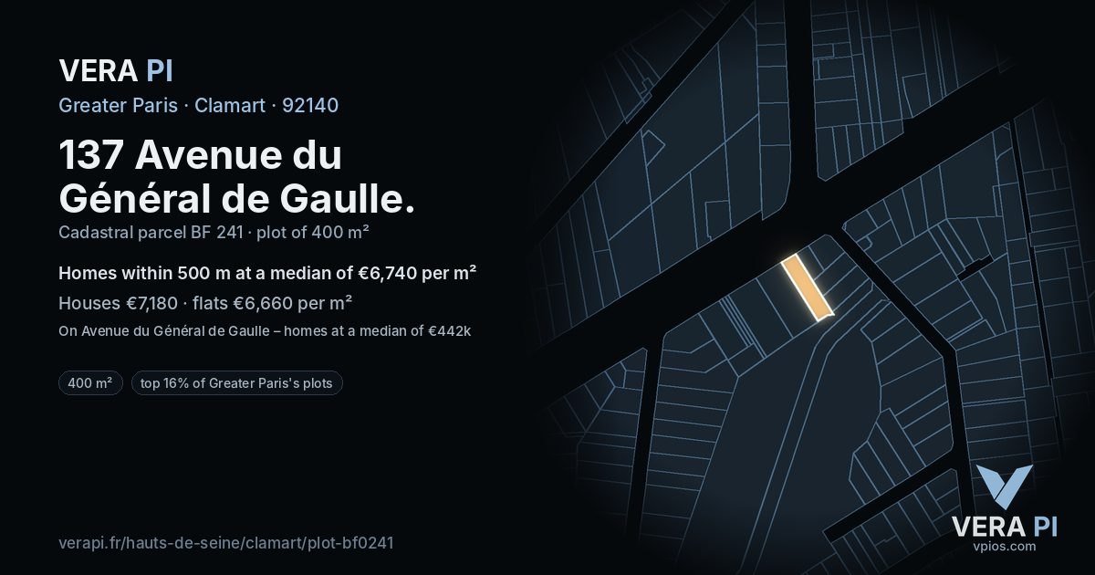 137 Avenue du Général de Gaulle, Clamart at night – the plot lit, the parcels around coloured by the prices near them