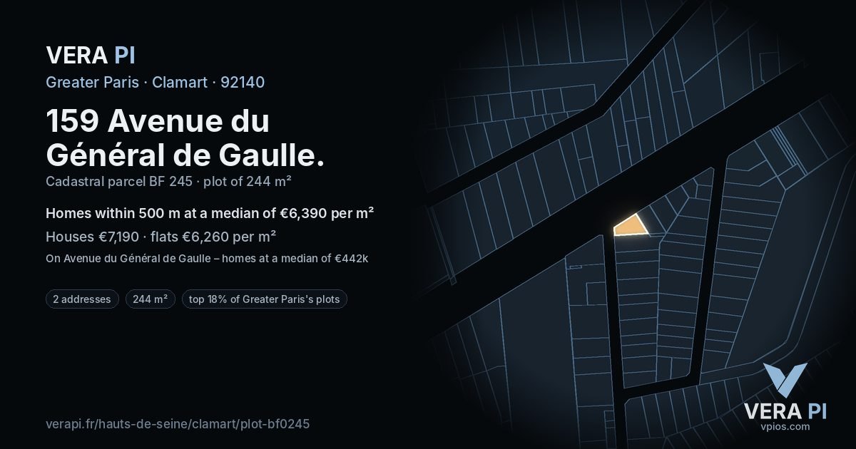 159 Avenue du Général de Gaulle, Clamart at night – the plot lit, the parcels around coloured by the prices near them