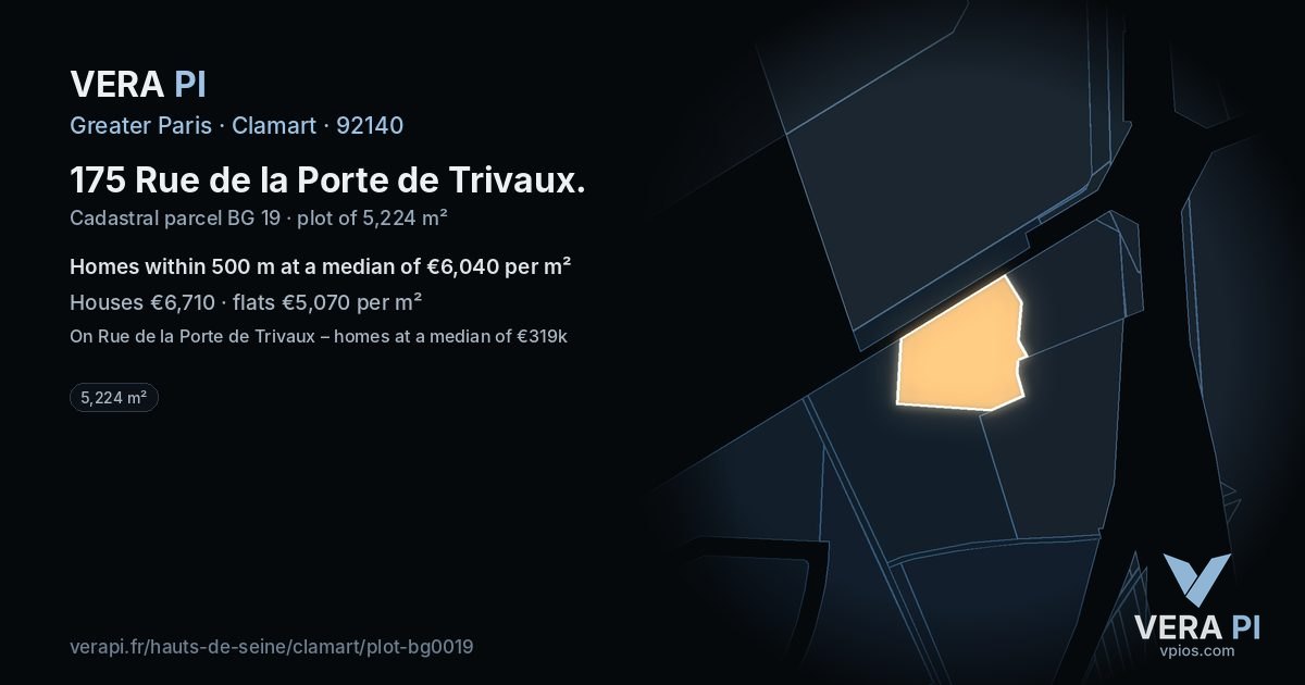 175 Rue de la Porte de Trivaux, Clamart at night – the plot lit, the parcels around coloured by the prices near them
