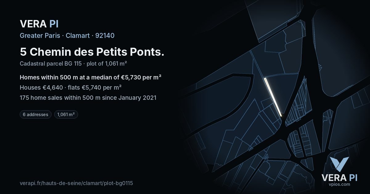 5 Chemin des Petits Ponts, Clamart at night – the plot lit, the parcels around coloured by the prices near them