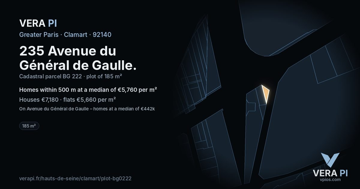 235 Avenue du Général de Gaulle, Clamart at night – the plot lit, the parcels around coloured by the prices near them