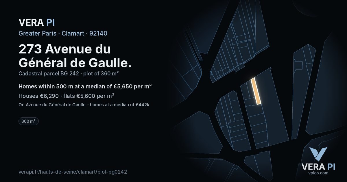 273 Avenue du Général de Gaulle, Clamart at night – the plot lit, the parcels around coloured by the prices near them