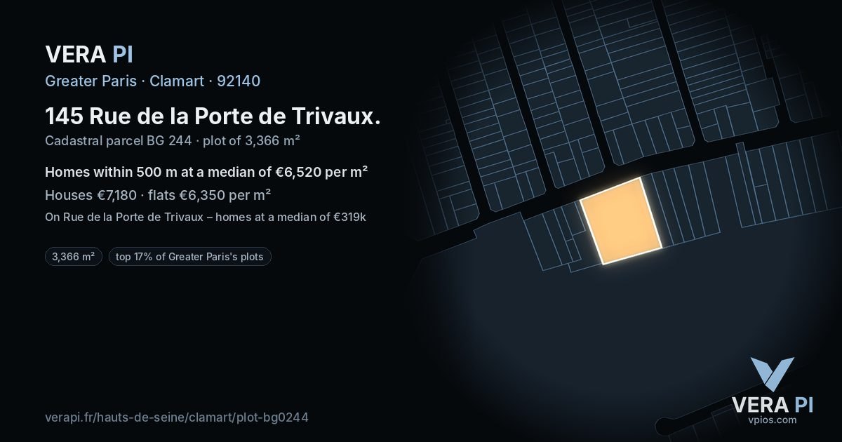 145 Rue de la Porte de Trivaux, Clamart at night – the plot lit, the parcels around coloured by the prices near them