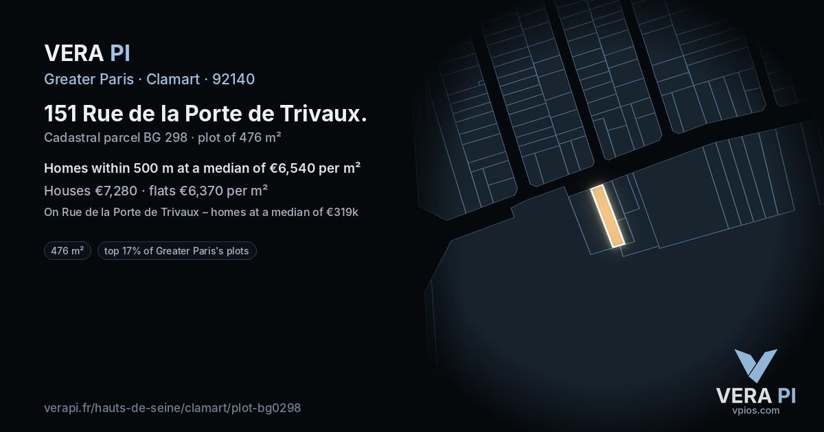 151 Rue de la Porte de Trivaux, Clamart at night – the plot lit, the parcels around coloured by the prices near them