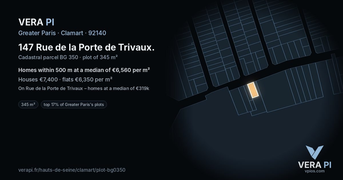 147 Rue de la Porte de Trivaux, Clamart at night – the plot lit, the parcels around coloured by the prices near them