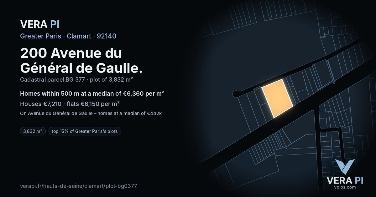 200 Avenue du Général de Gaulle, Clamart at night – the plot lit, the parcels around coloured by the prices near them
