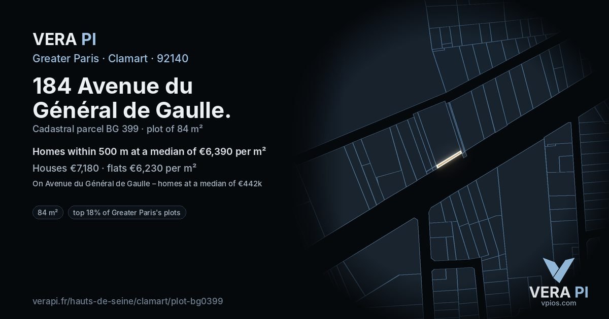 184 Avenue du Général de Gaulle, Clamart at night – the plot lit, the parcels around coloured by the prices near them