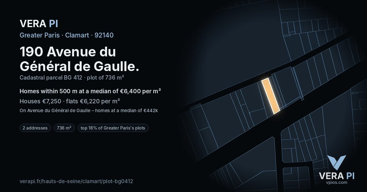 190 Avenue du Général de Gaulle, Clamart at night – the plot lit, the parcels around coloured by the prices near them