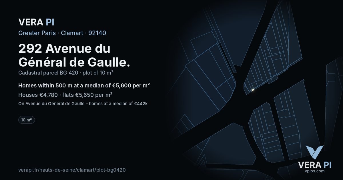 292 Avenue du Général de Gaulle, Clamart at night – the plot lit, the parcels around coloured by the prices near them