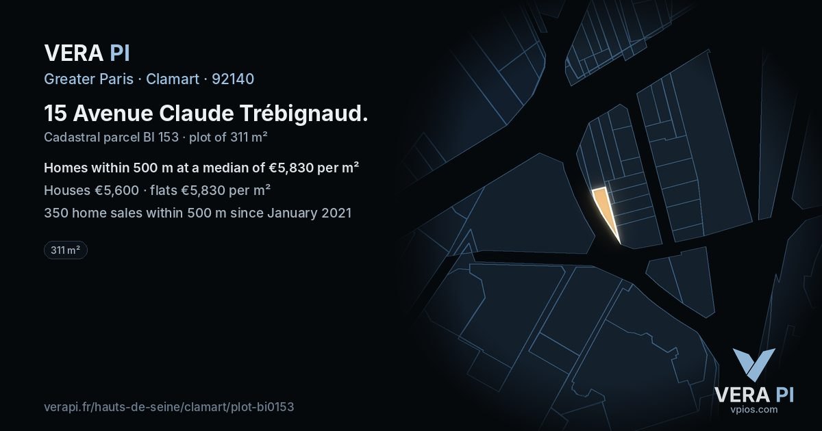 15 Avenue Claude Trébignaud, Clamart at night – the plot lit, the parcels around coloured by the prices near them