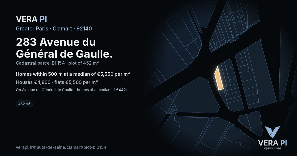 283 Avenue du Général de Gaulle, Clamart at night – the plot lit, the parcels around coloured by the prices near them