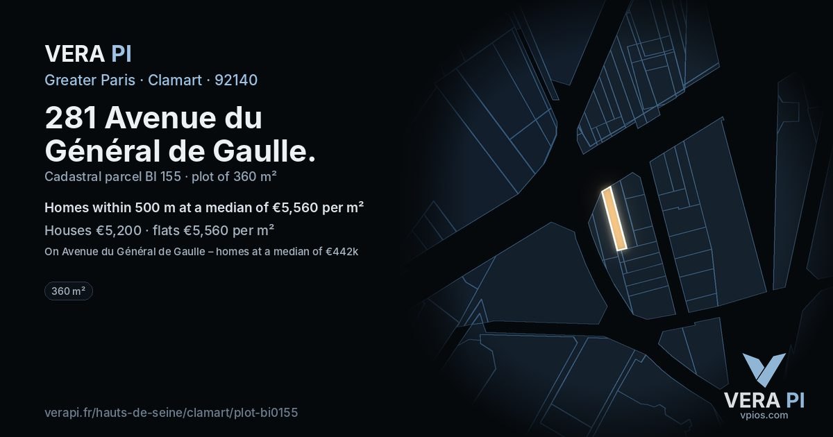 281 Avenue du Général de Gaulle, Clamart at night – the plot lit, the parcels around coloured by the prices near them