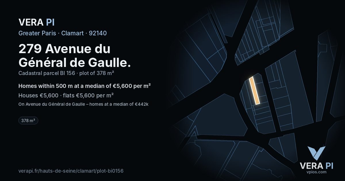 279 Avenue du Général de Gaulle, Clamart at night – the plot lit, the parcels around coloured by the prices near them