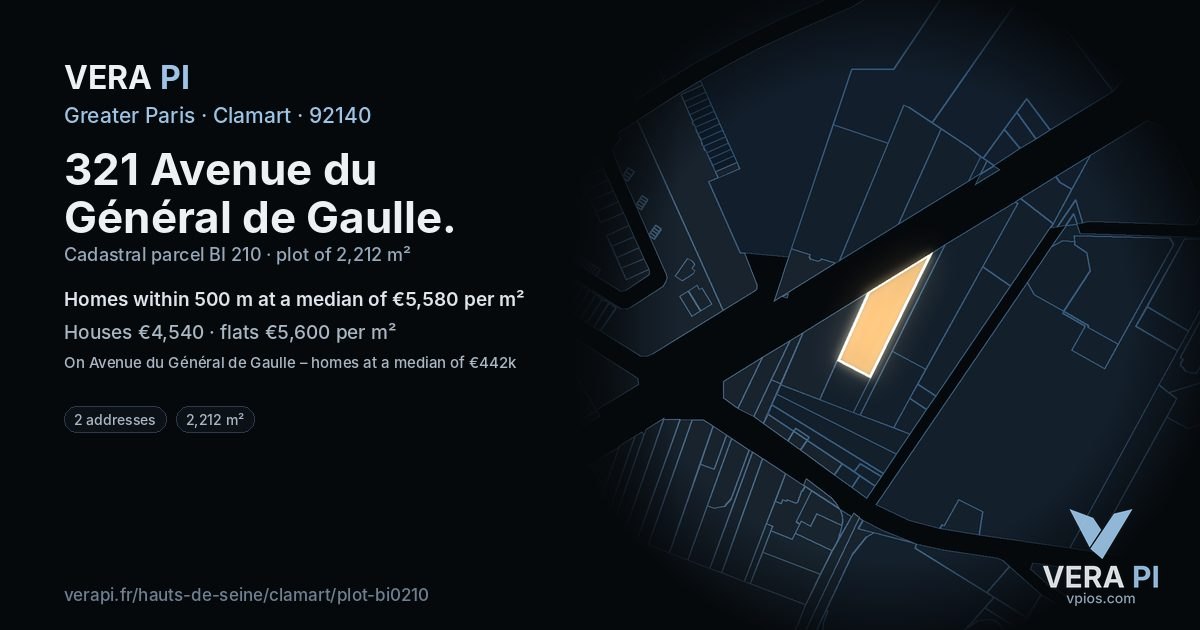 321 Avenue du Général de Gaulle, Clamart at night – the plot lit, the parcels around coloured by the prices near them