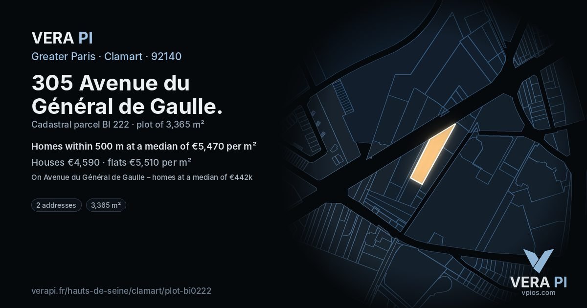 305 Avenue du Général de Gaulle, Clamart at night – the plot lit, the parcels around coloured by the prices near them
