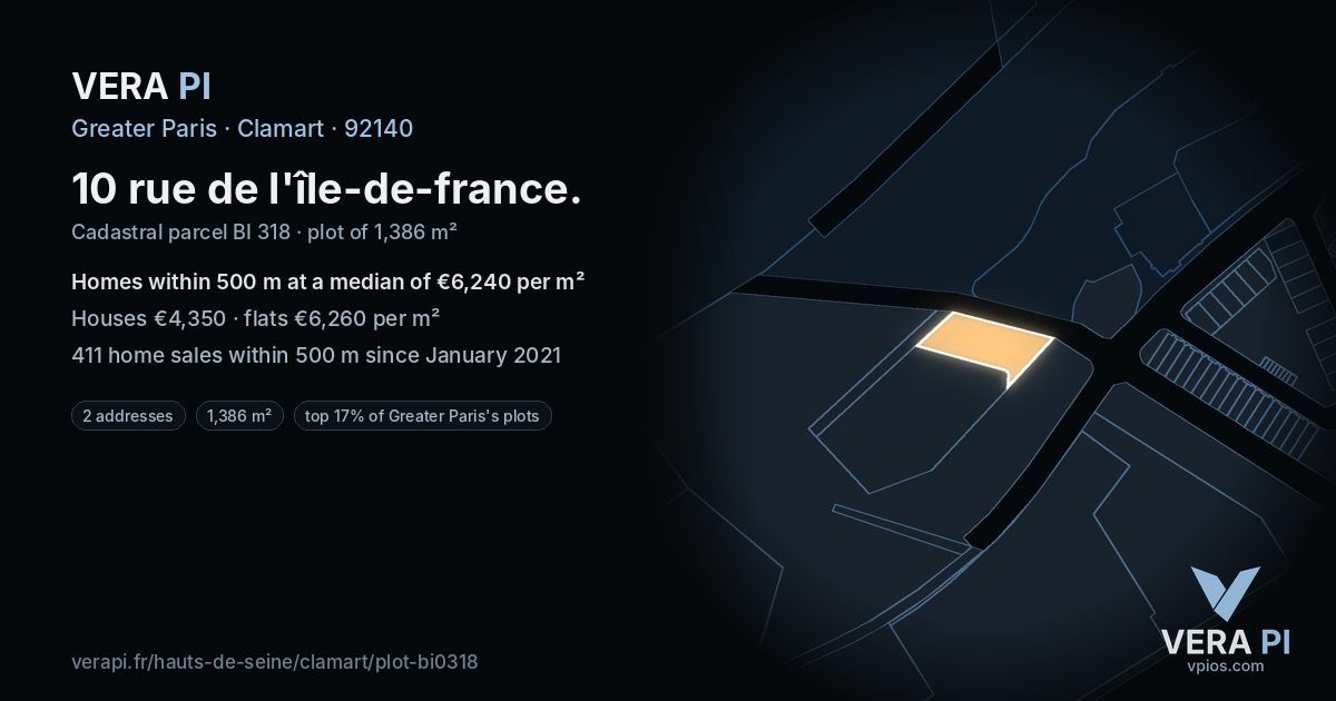 10 rue de l'île-de-france, Clamart at night – the plot lit, the parcels around coloured by the prices near them