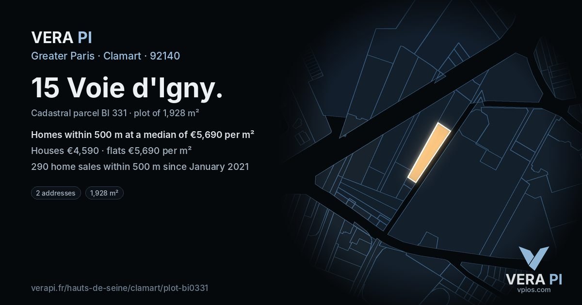15 Voie d'Igny, Clamart at night – the plot lit, the parcels around coloured by the prices near them