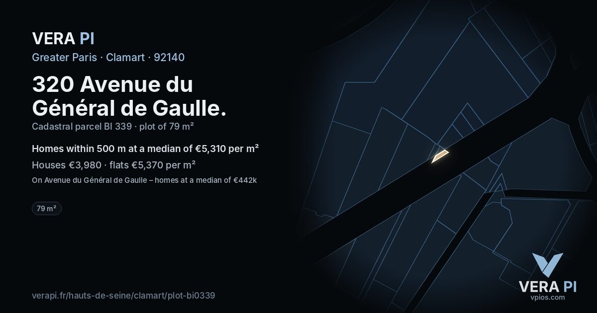 320 Avenue du Général de Gaulle, Clamart at night – the plot lit, the parcels around coloured by the prices near them