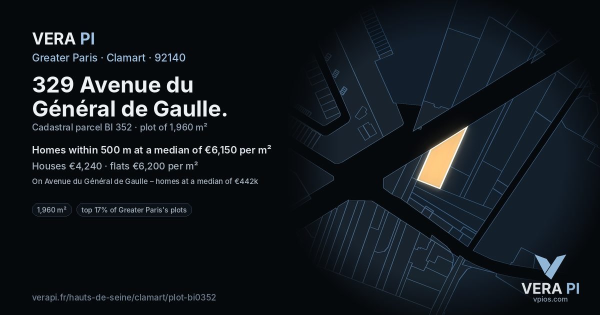 329 Avenue du Général de Gaulle, Clamart at night – the plot lit, the parcels around coloured by the prices near them