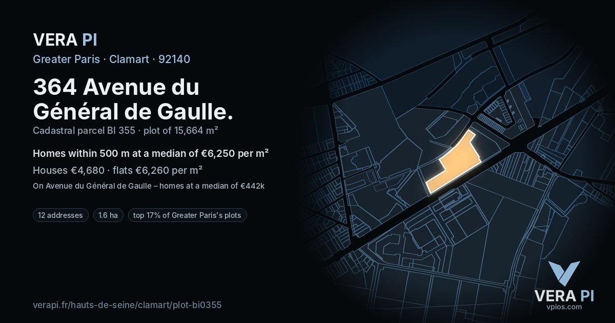364 Avenue du Général de Gaulle, Clamart at night – the plot lit, the parcels around coloured by the prices near them