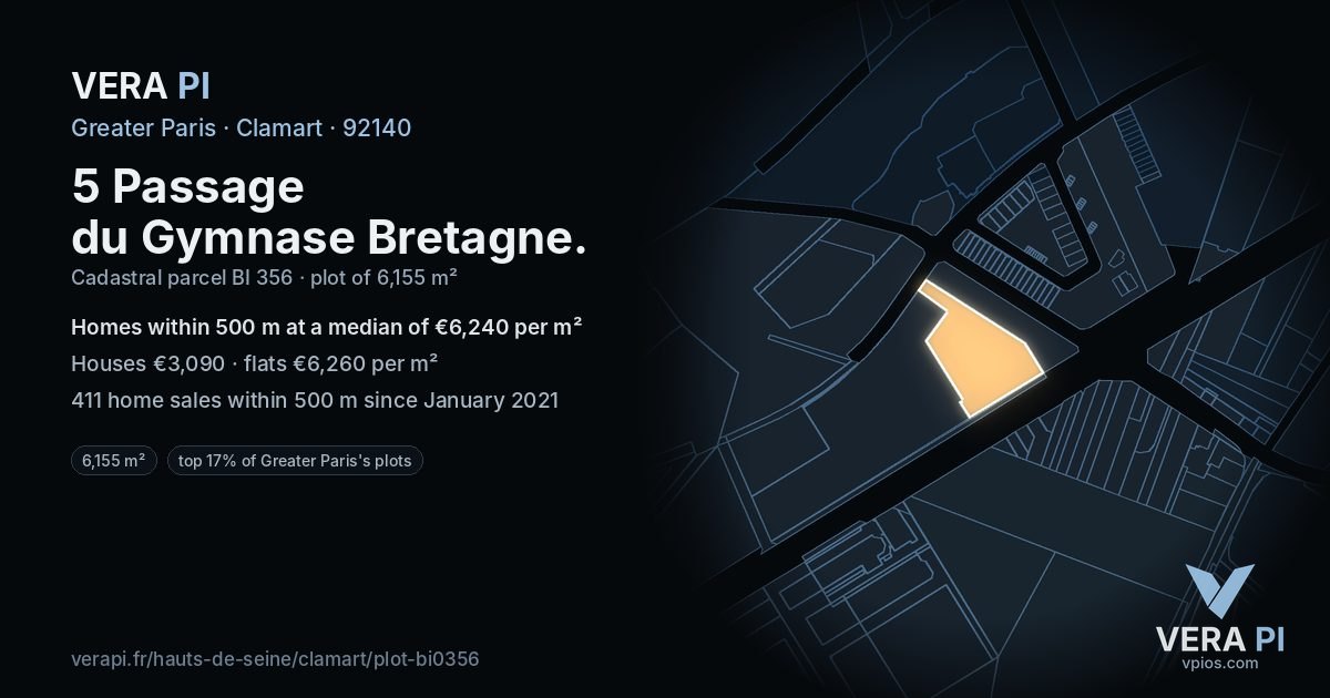 5 Passage du Gymnase Bretagne, Clamart at night – the plot lit, the parcels around coloured by the prices near them