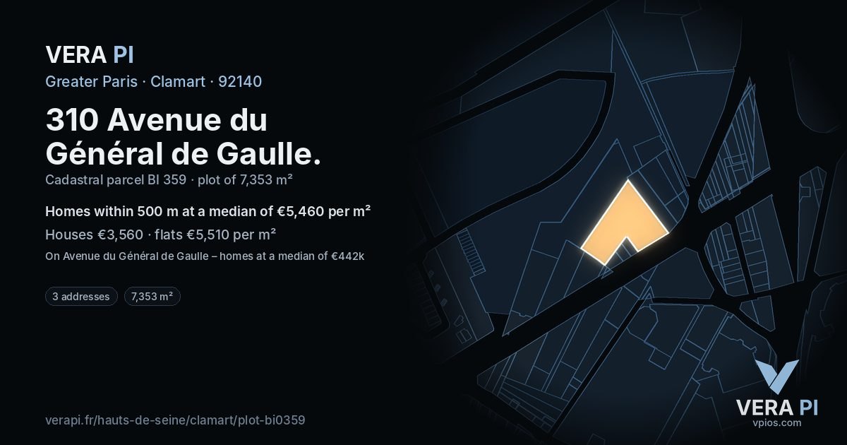 310 Avenue du Général de Gaulle, Clamart at night – the plot lit, the parcels around coloured by the prices near them